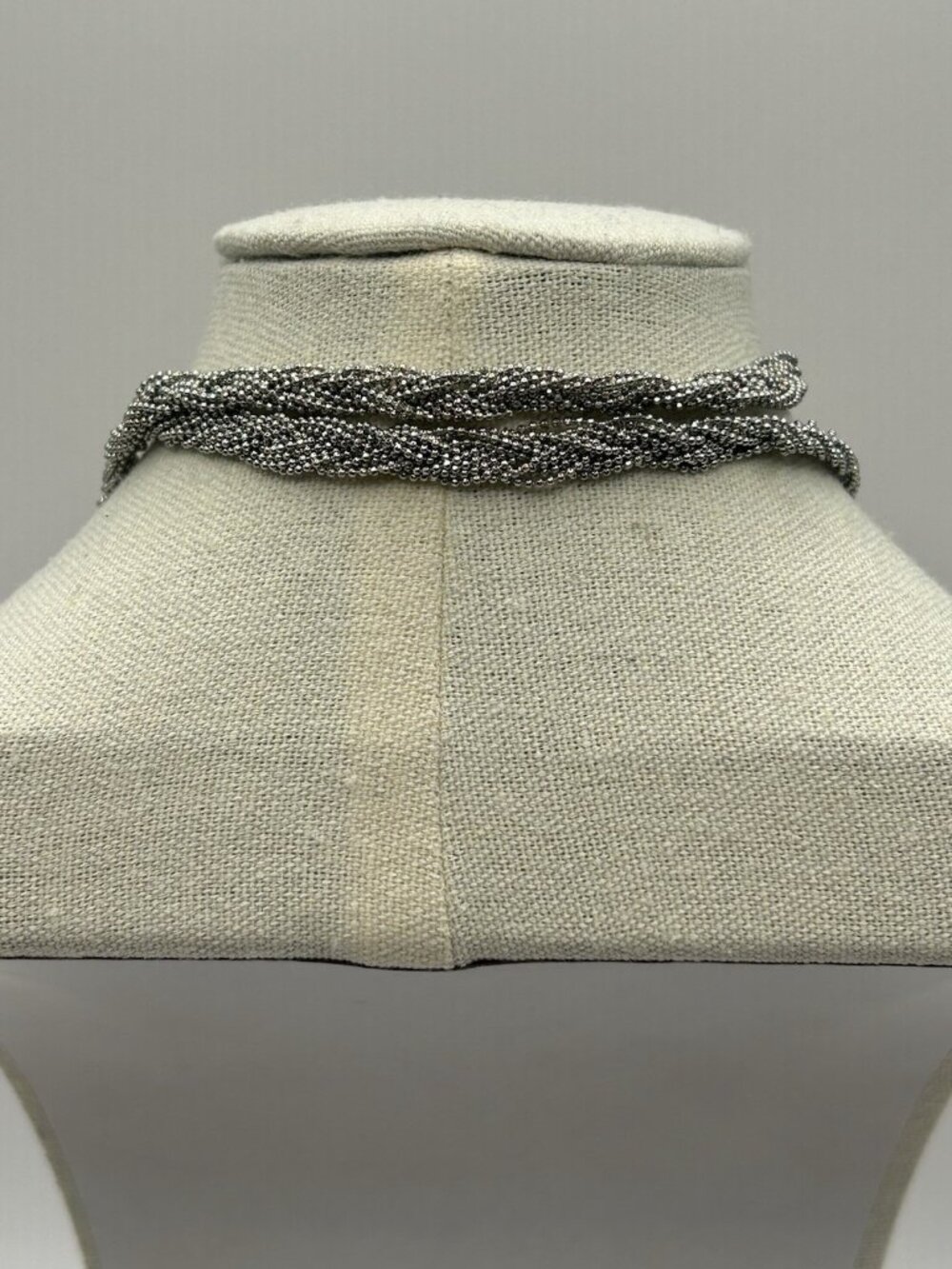 Ann Taylor Tassel Necklace LONG Silver Tone Braided Chain Signed Jewelry Gift - Picture 9 of 9